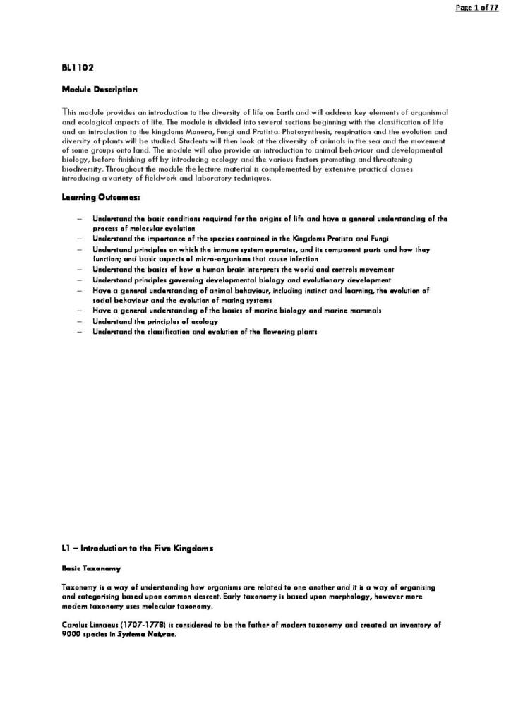Biology 2 (BL1102) complete notes