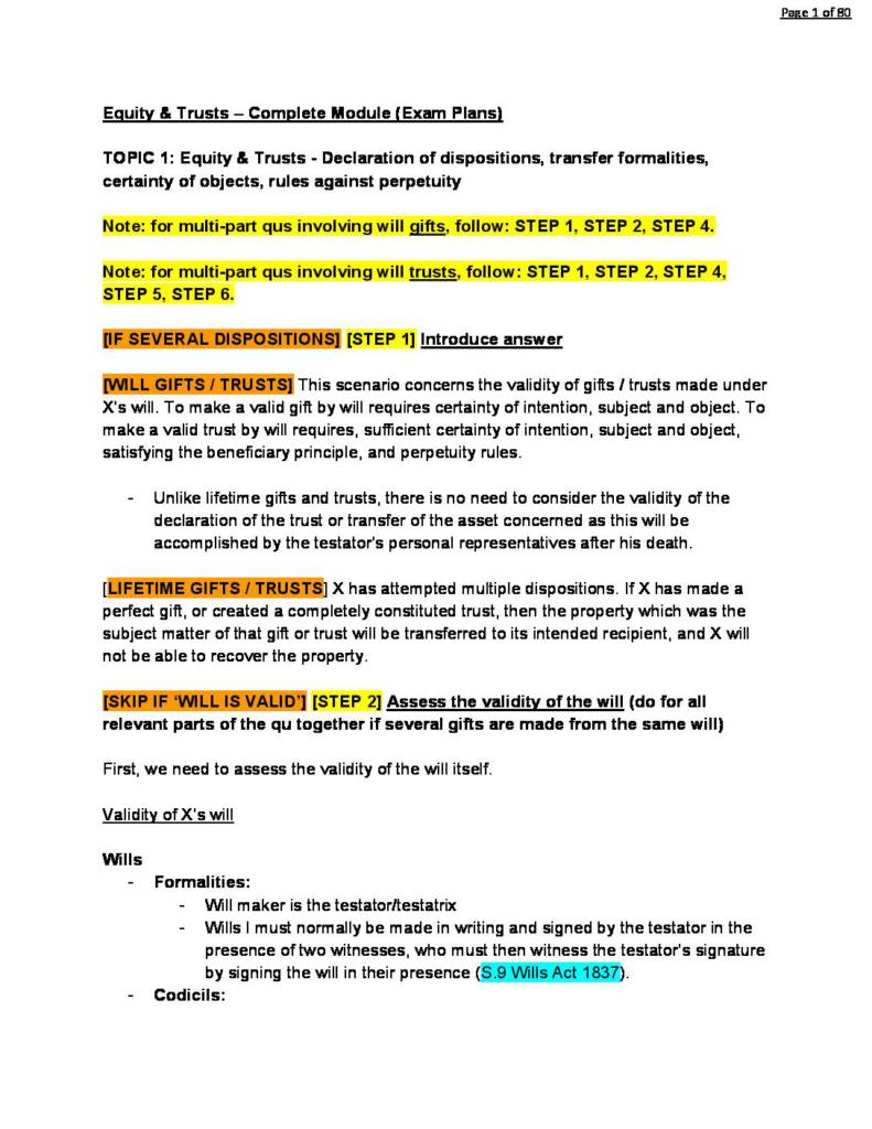 Equity & Trusts (PGDL) complete exam plans