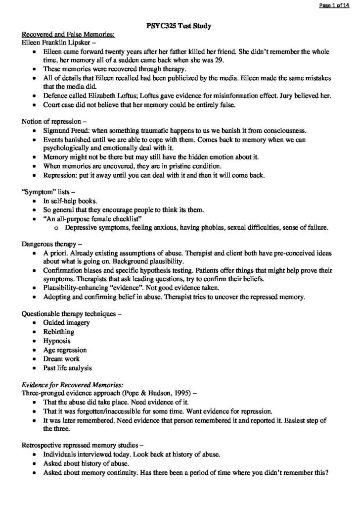 Psychology in Legal Contexts (PSYC325) lecture notes