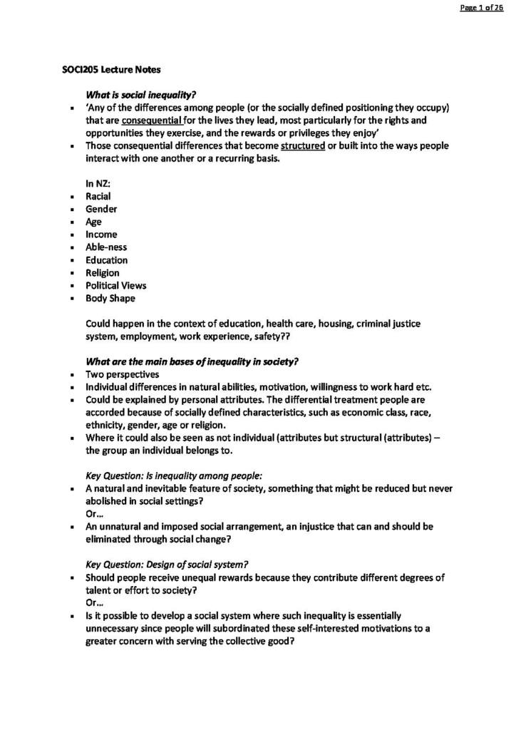 Social Inequality (SOCI205) lecture notes