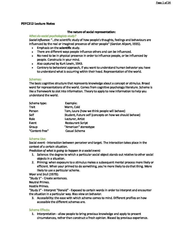 Social and Applied Psychology (PSYC212) lecture notes