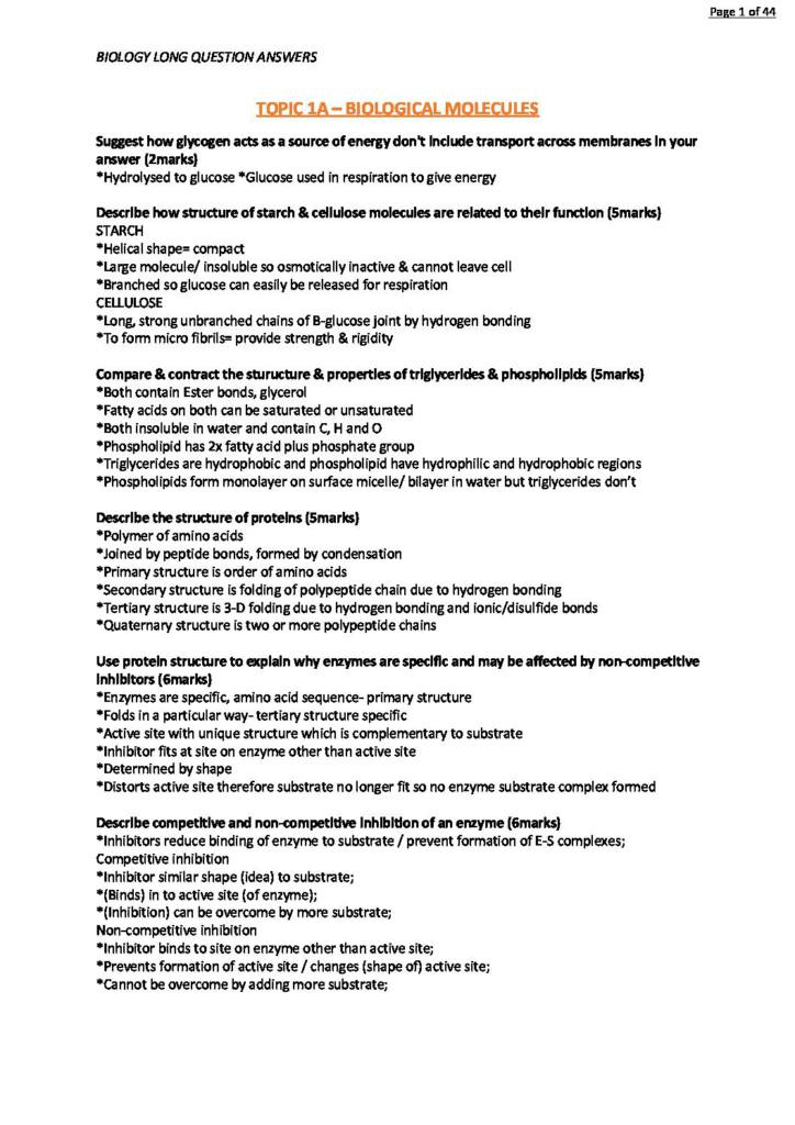 A-level Biology (AQA AS & A2) 6 markers extended questions bank