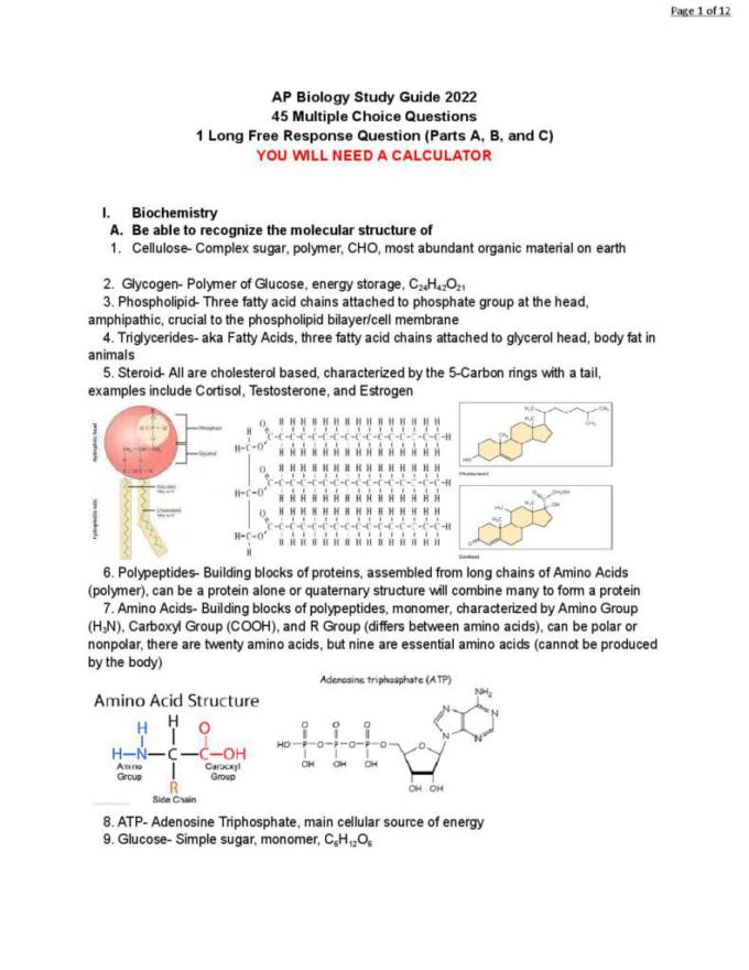 AP Biology midterm study notes StudyLast