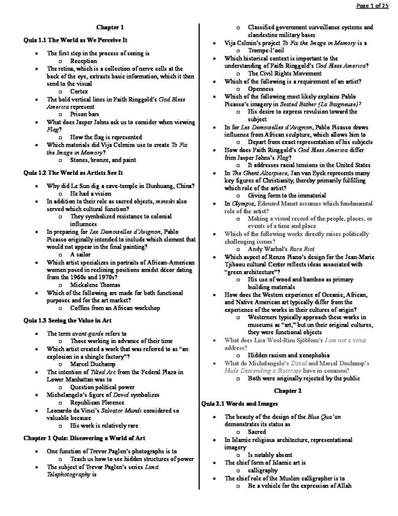 Art Appreciation (ART 1910) quizzes