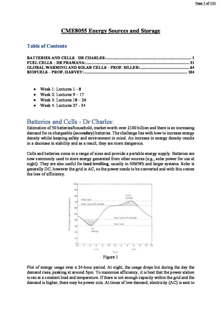 Energy Sources and Storage (CME8055) lecture notes