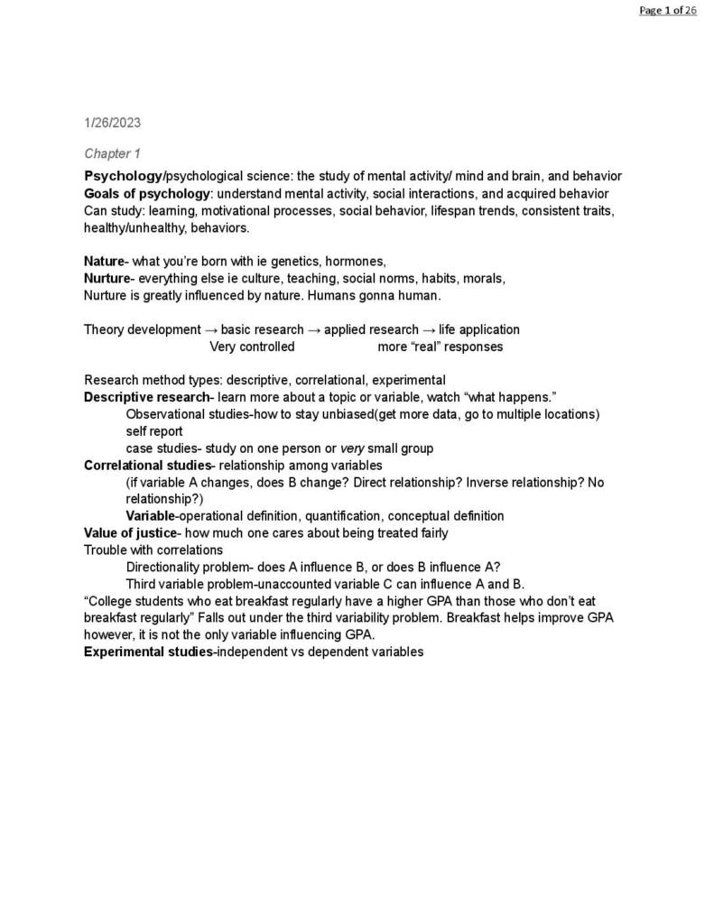 General Psychology (PSYC 111) course notes