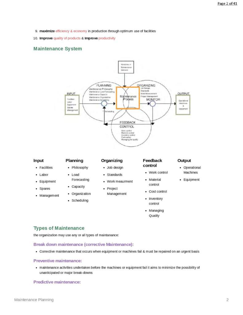 Maintenance Planning (ME 542) comprehensive course notes