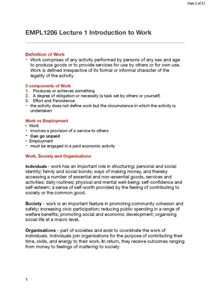 Social Psychology of Work (EMPL1206) full lectures summaries