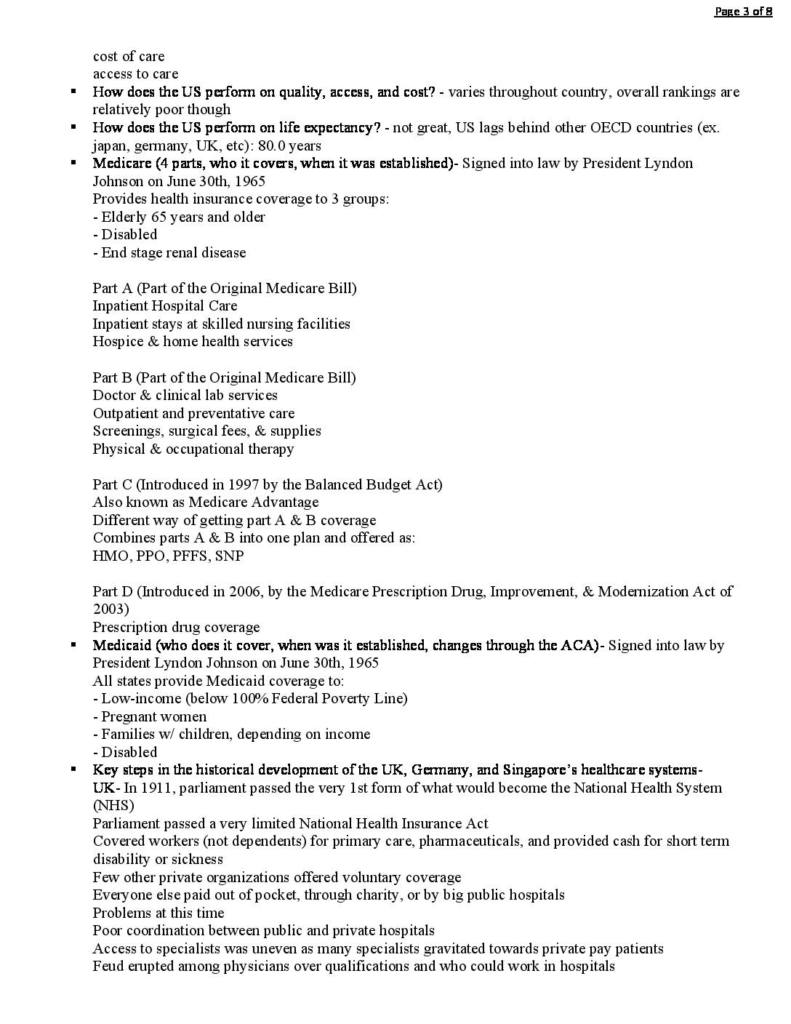 Global Healthcare Systems (HCD 303) exam study guide