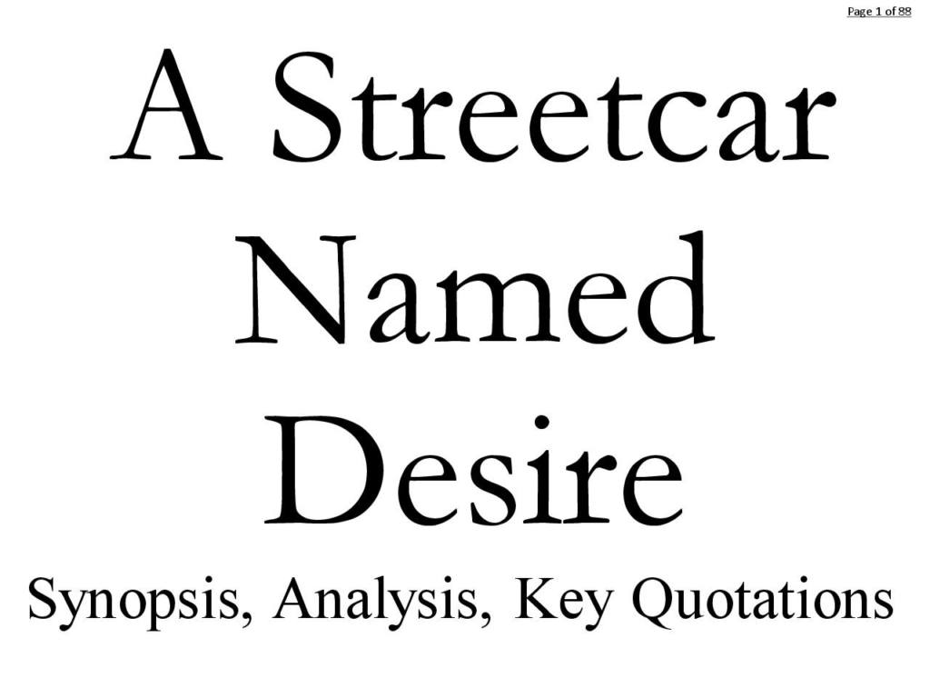 A Streetcar Named Desire (English Literature) synopsis, analysis and key quotations