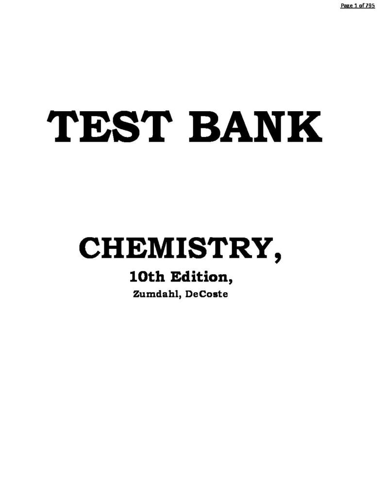 Chemistry (10th Edition) by Zumdahl & DeCoste test bank with answers