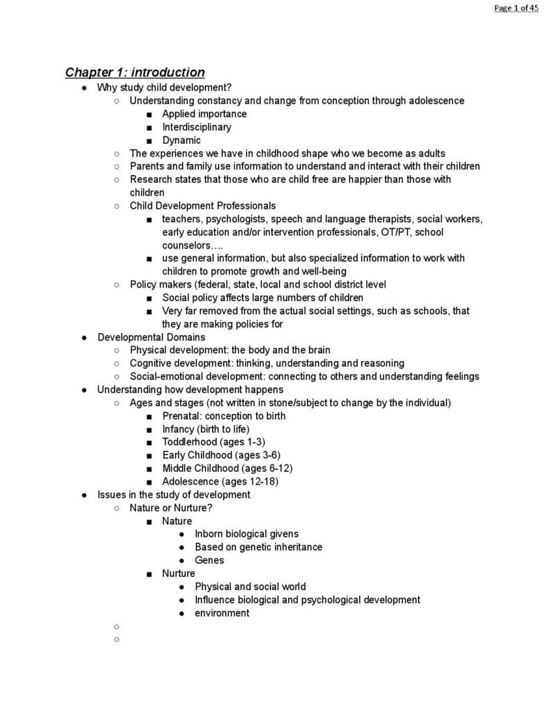 Child Psychology (PSH 384) lecture notes