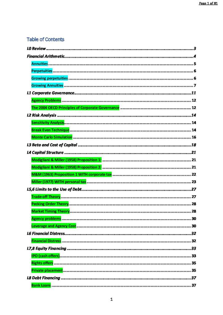 Finance 2: Corporate Finance (IB236-15) comprehensive revision notes