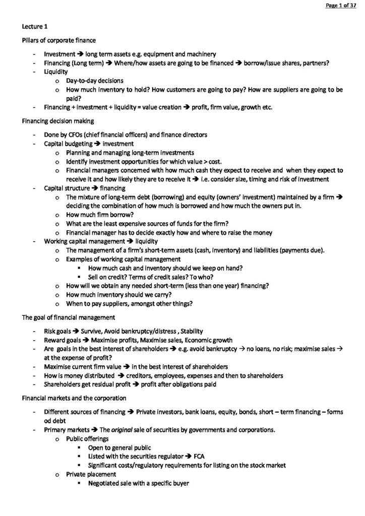 Corporate Financial Management (BS2237) lecture notes