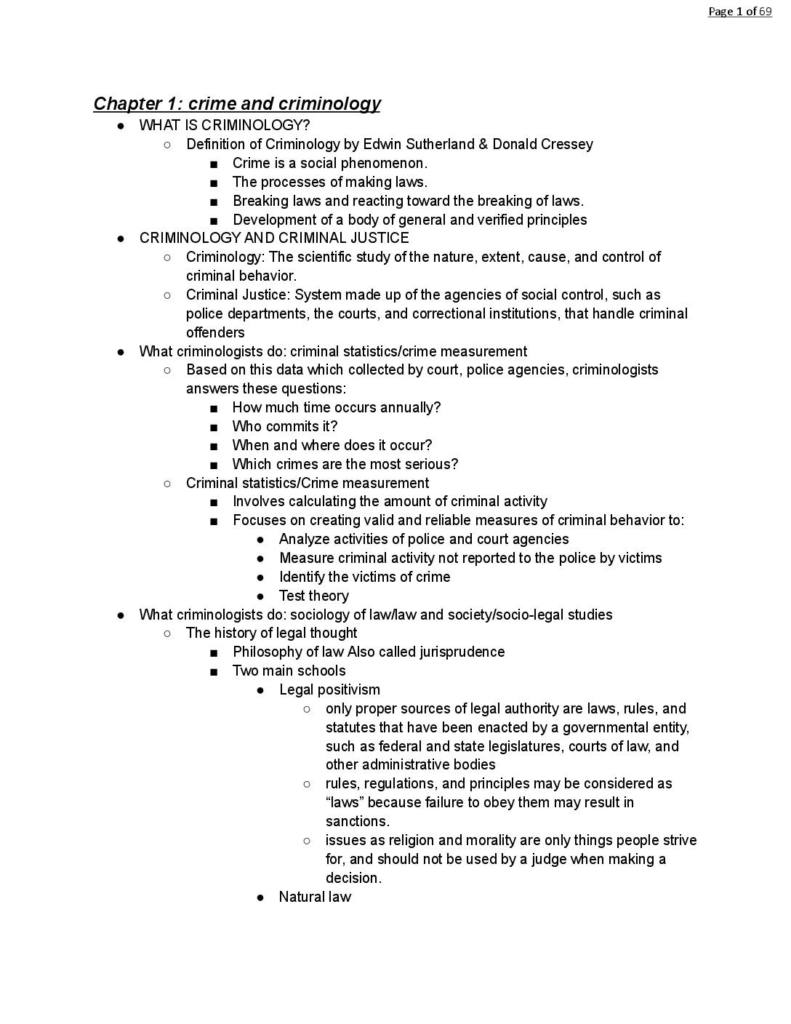 Criminology (CRJ 494) lecture notes