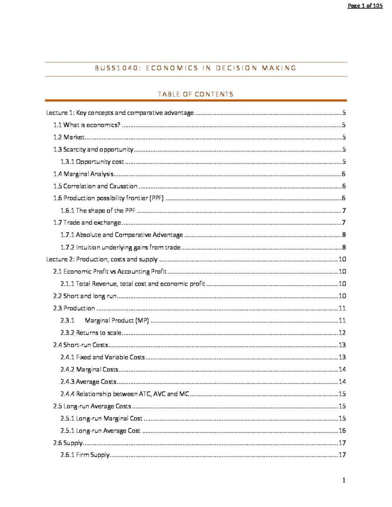 Economics for Business Decision Making (USYD BUSS1040) detailed notes