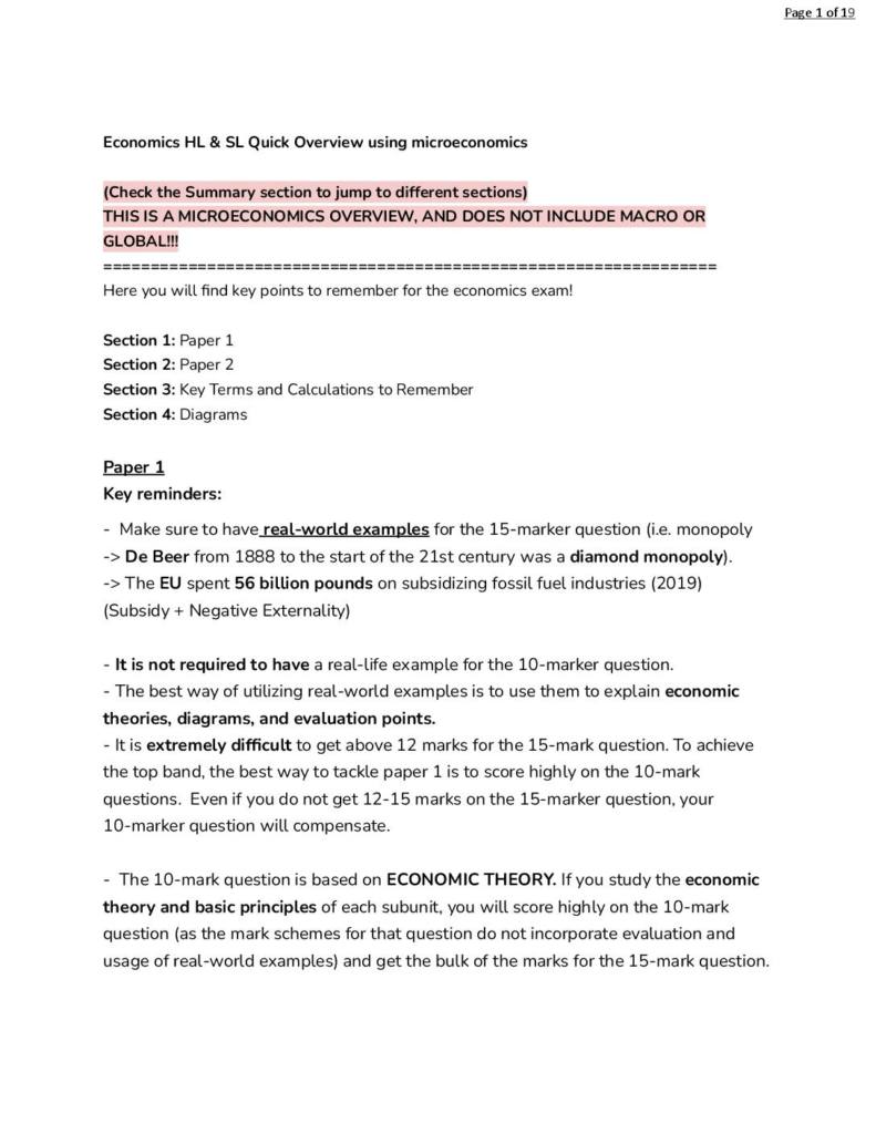 IB Economics: Overview of microeconomic and how to construct paper 1 & 2 essays