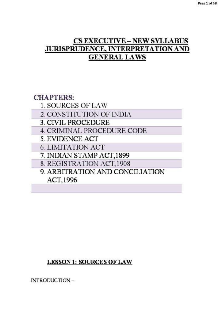 Jurisprudence, Interpretation and General Laws (CS Executive) summary notes