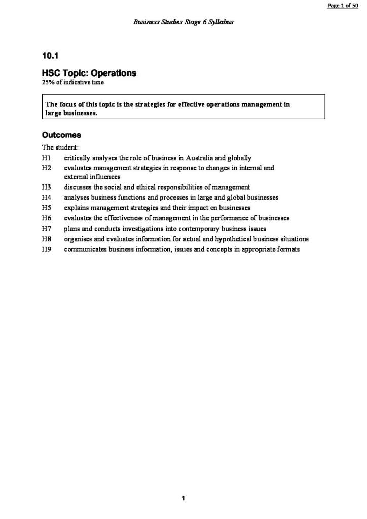 Operations & Marketing (HSC Business Studies) syllabus summary notes