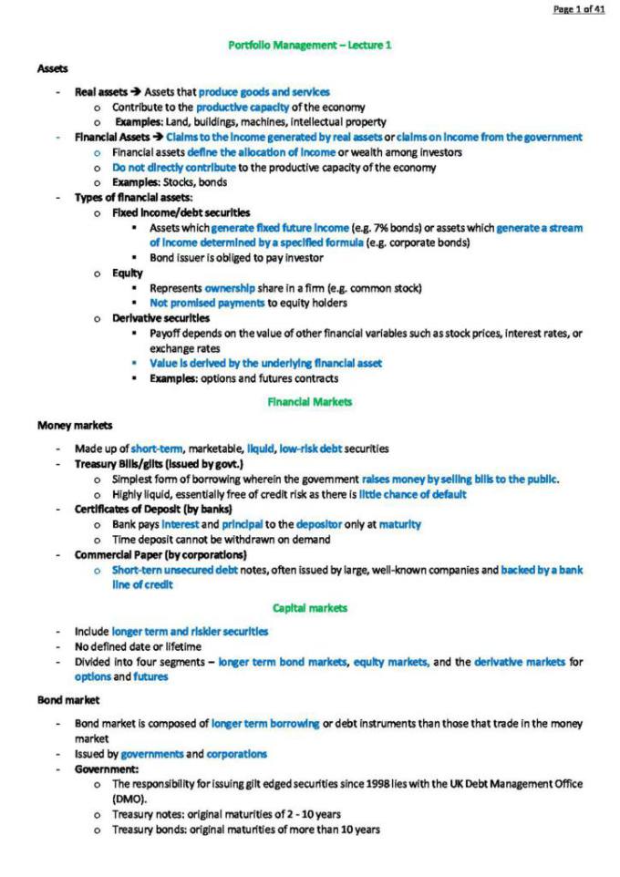 Portfolio Management and Behavioural Finance (BS3396) complete notes ...