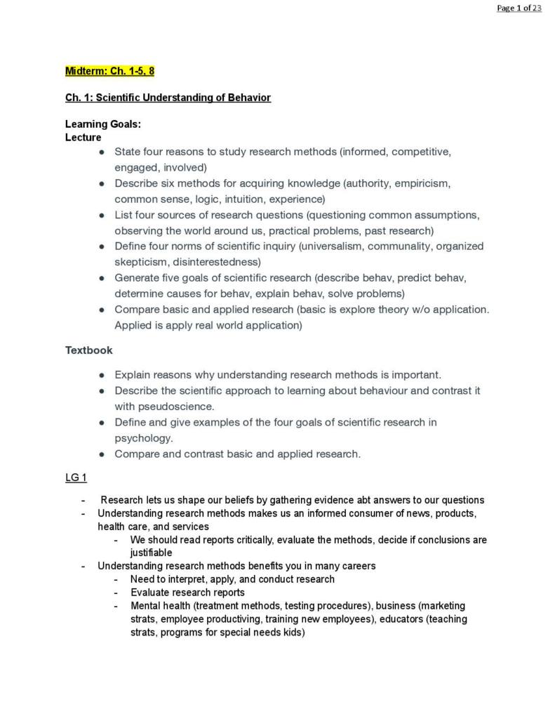 Research Methods (PSYC 217) textbook summary notes