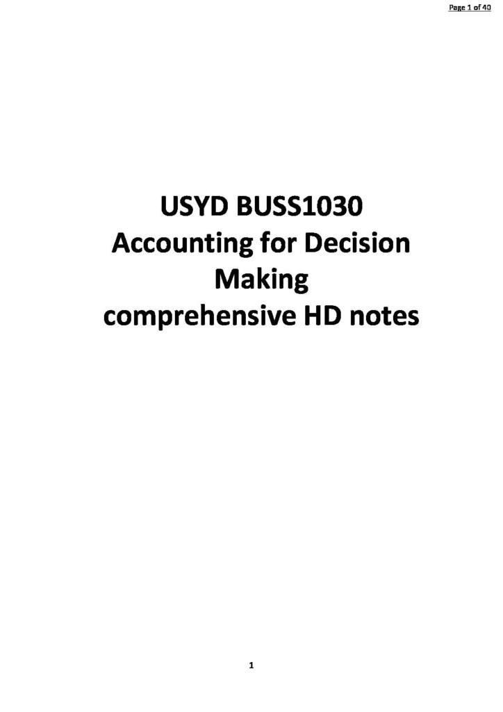 USYD BUSS1030 (Accounting for Decision Making) comprehensive HD notes