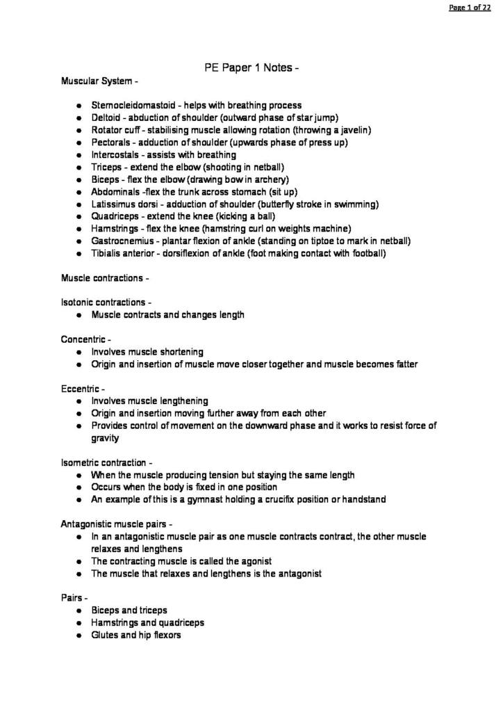 GCSE AQA PE Paper 1 notes