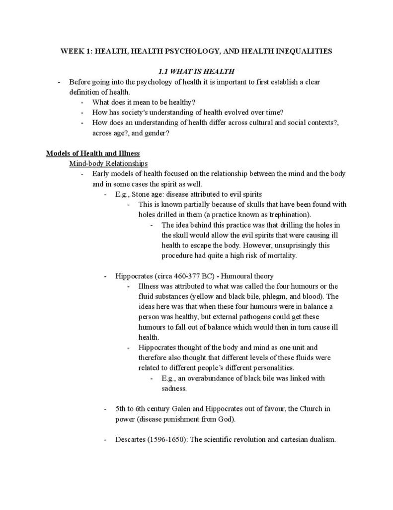 Psychology of Health and Wellbeing (PSY306) complete lecture notes