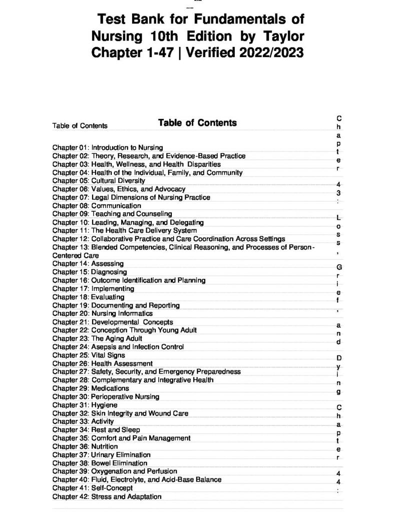 Fundamentals of Nursing: The Art and Science of Person-Centered Care 10e by Taylor testbank
