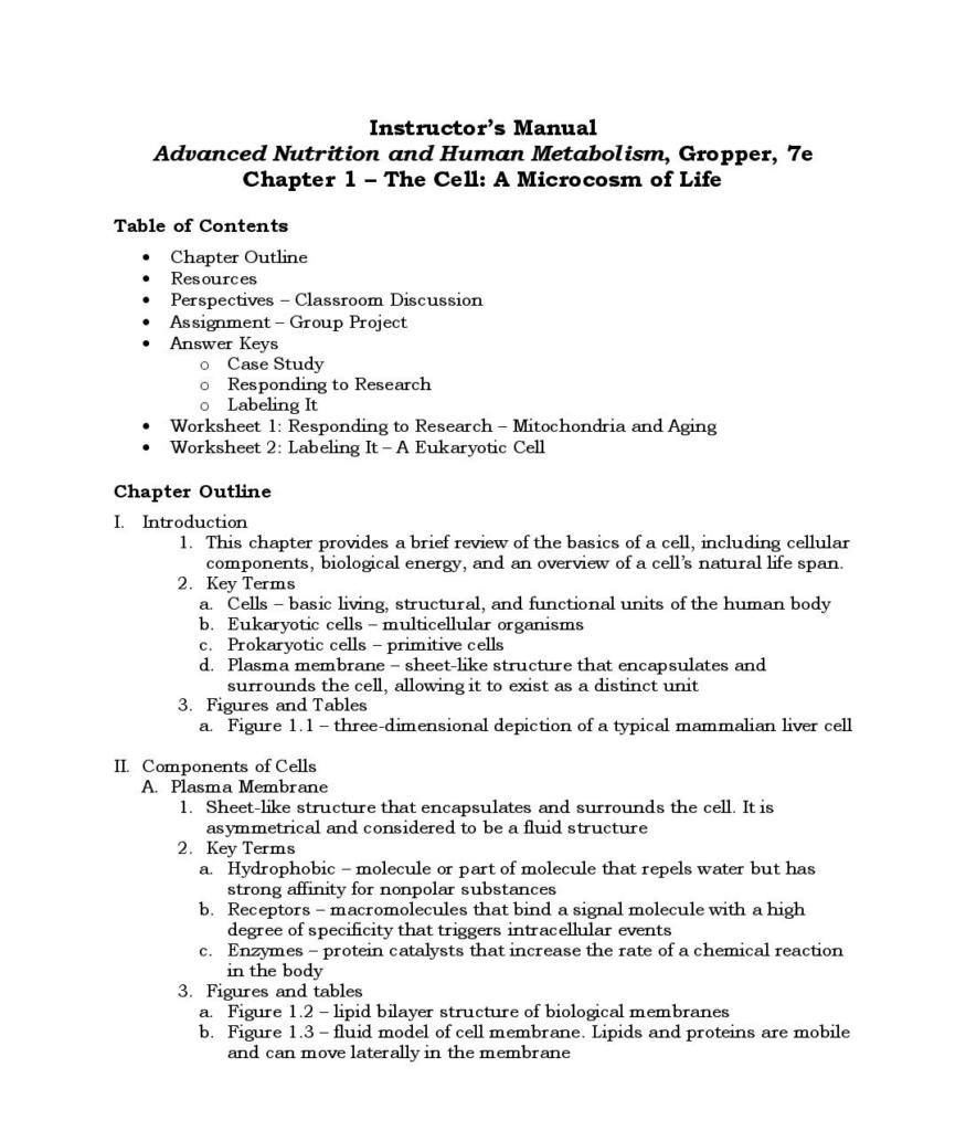Advanced Nutrition and Human Metabolism 7e Instructor Manual by Gropper, Smith, Carr (Updated 2025, A+ Verified)