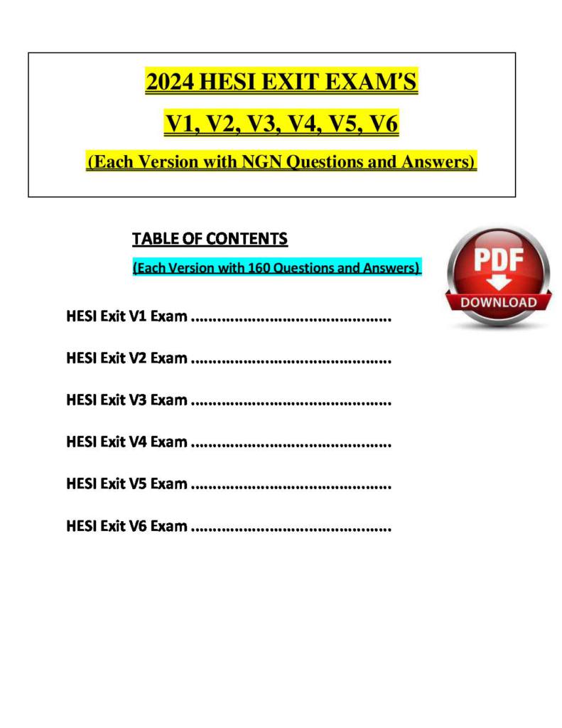 HESI RN Exit Exam (2024) V1-V6 with NGN Questions and Answers