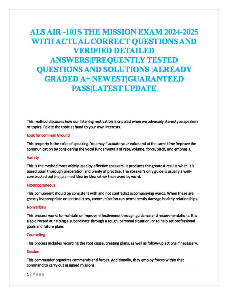 ALS AIR-101S The Mission exam questions and answers