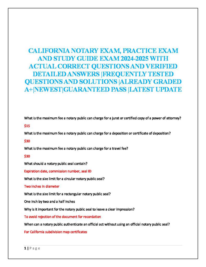 California Notary Exam practice questions and answers