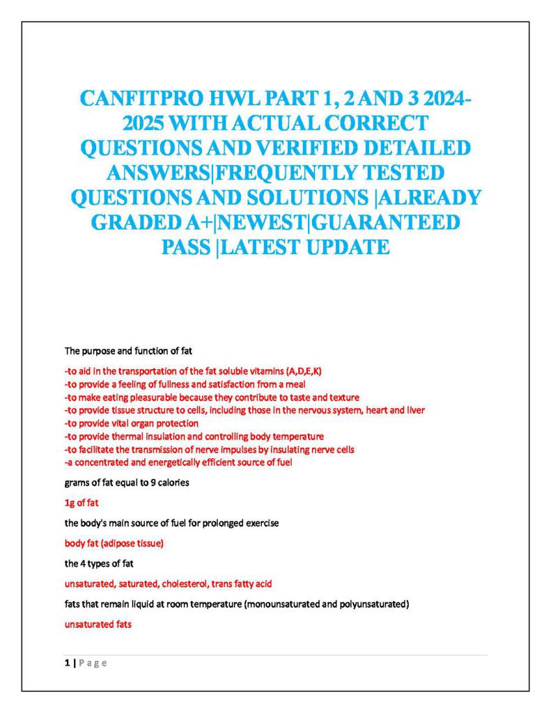 Canfitpro HWL Exam Parts 1-3 questions & answers