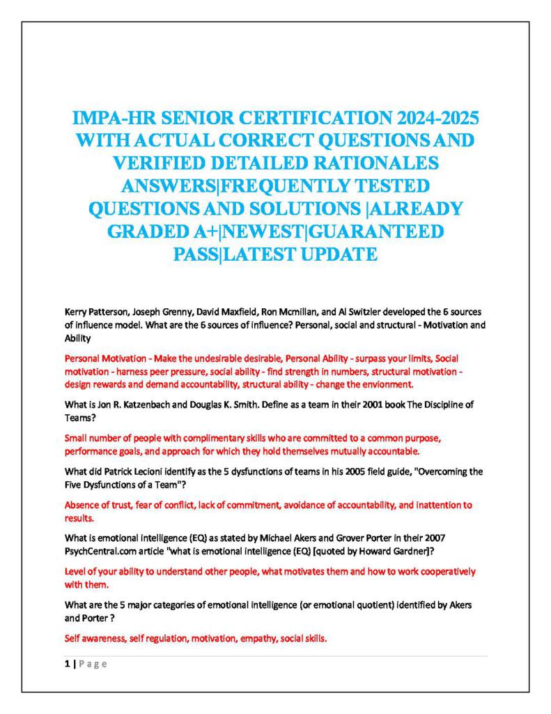 IPMA-HR Senior Certification exam questions & answers