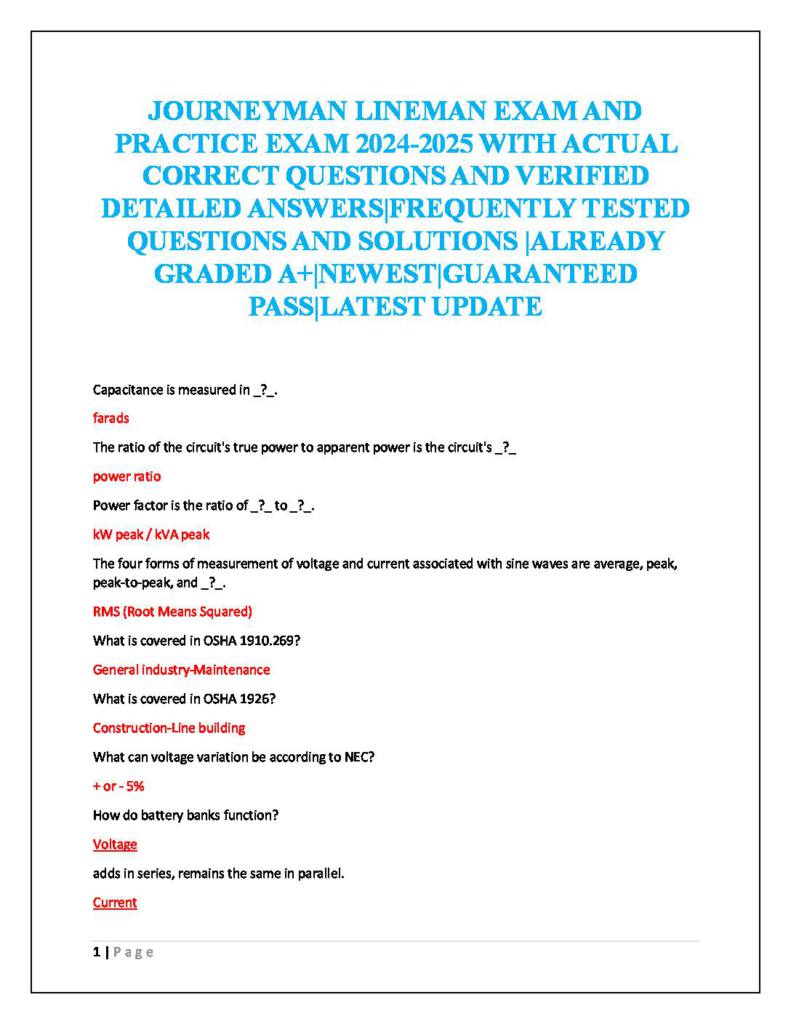 Journeyman Lineman Exam 2024 questions & answers