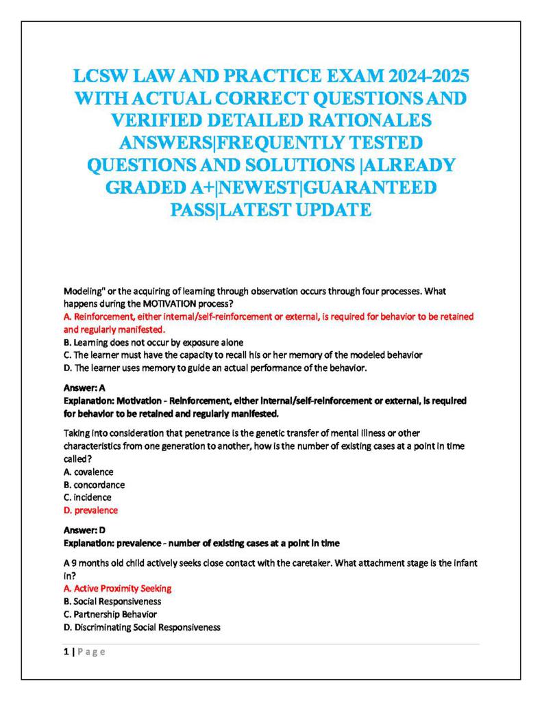 LCSW Law and Ethics Exam (2025) verified questions & answers
