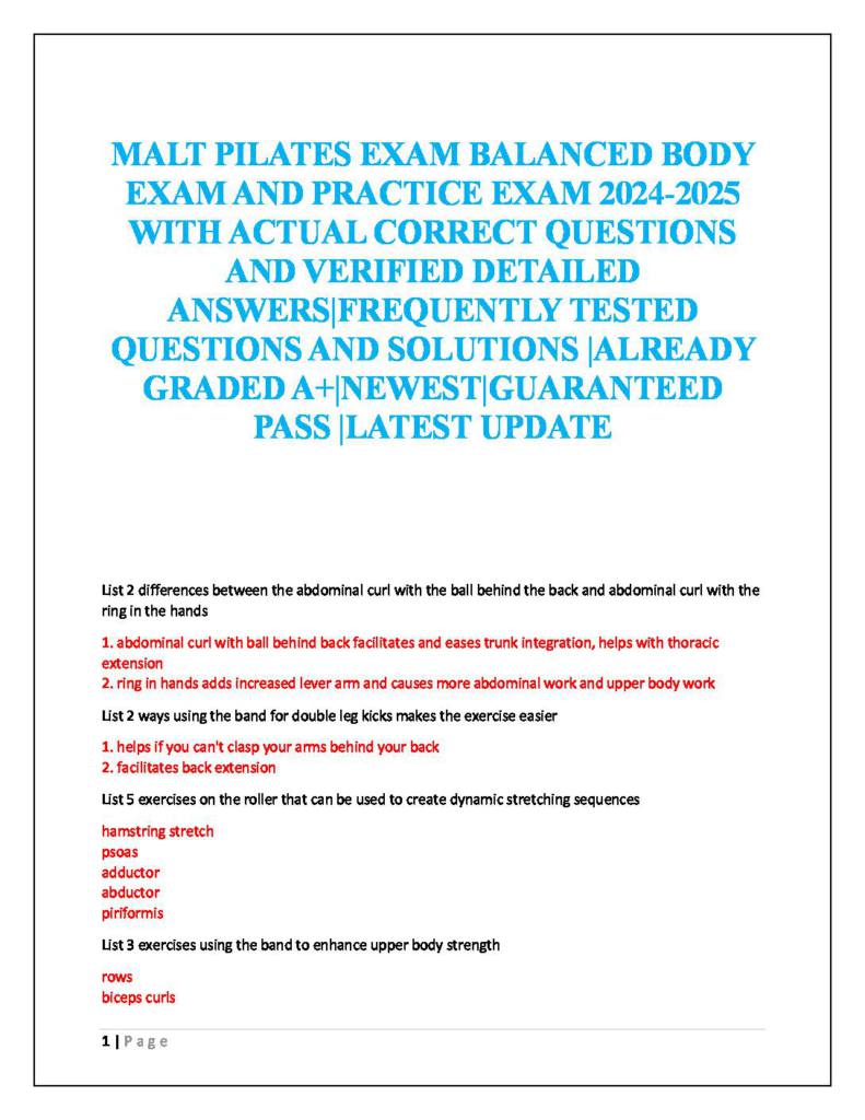 Balanced Body® Mat Pilates Exam & Practice Test questions & answers