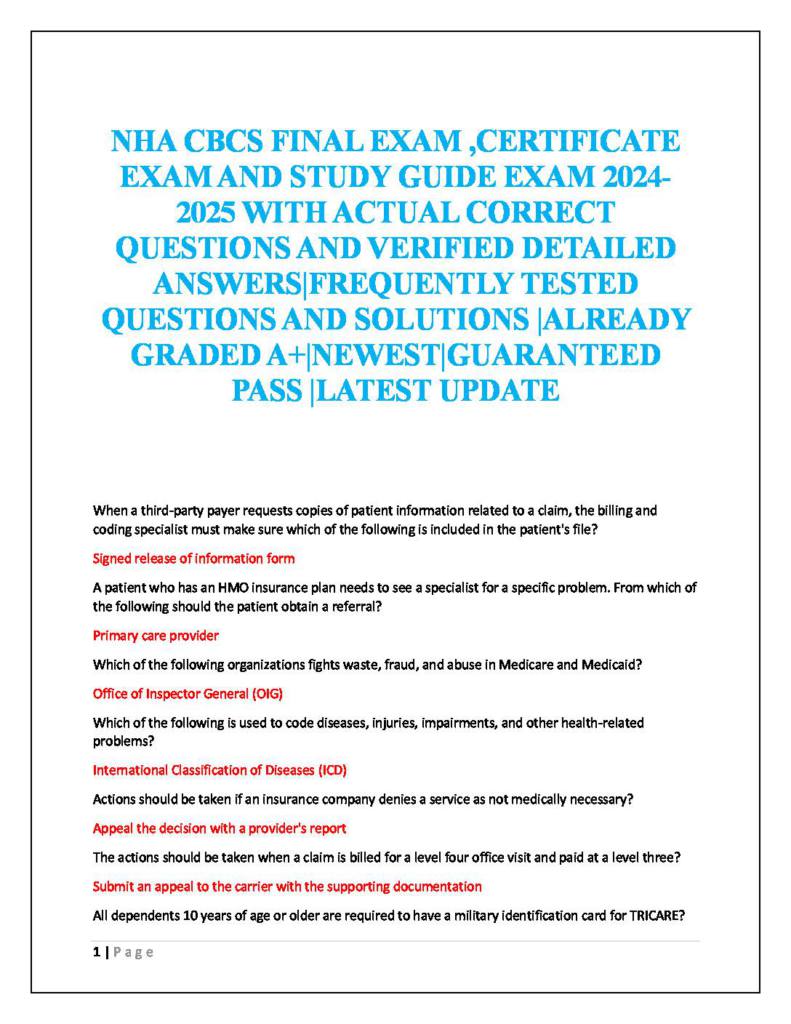 NHA CBCS Exam & Practice Test questions & answers