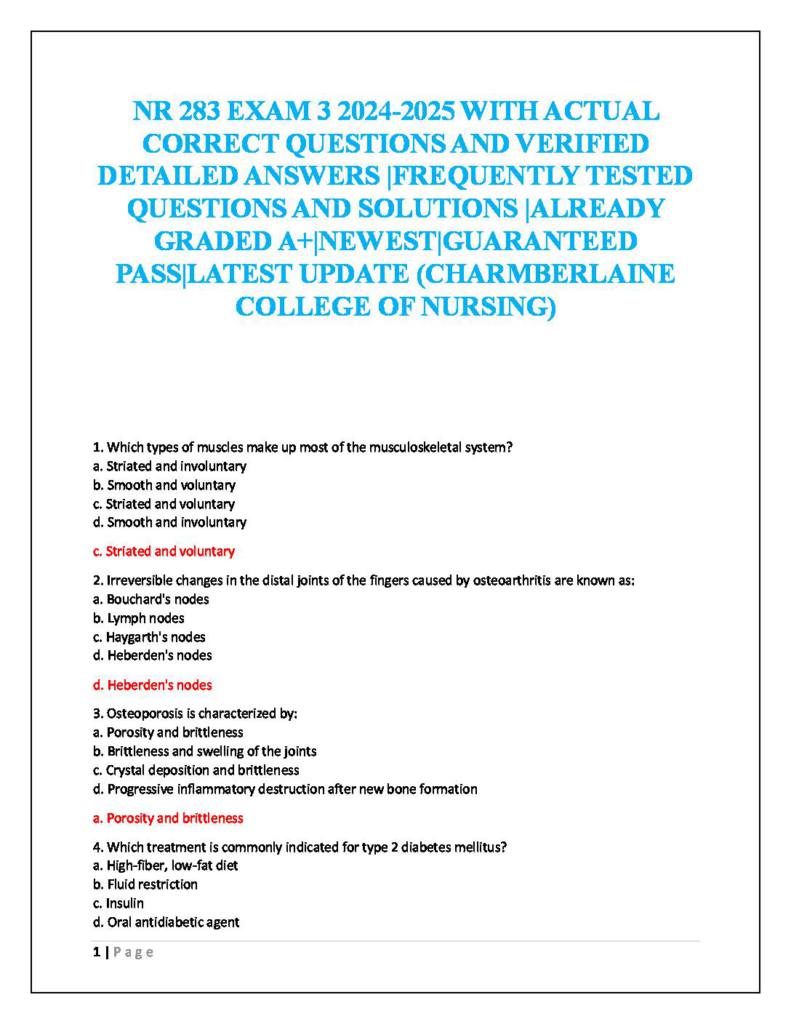 NR283 Pathophysiology Exam 3 questions and correct answers
