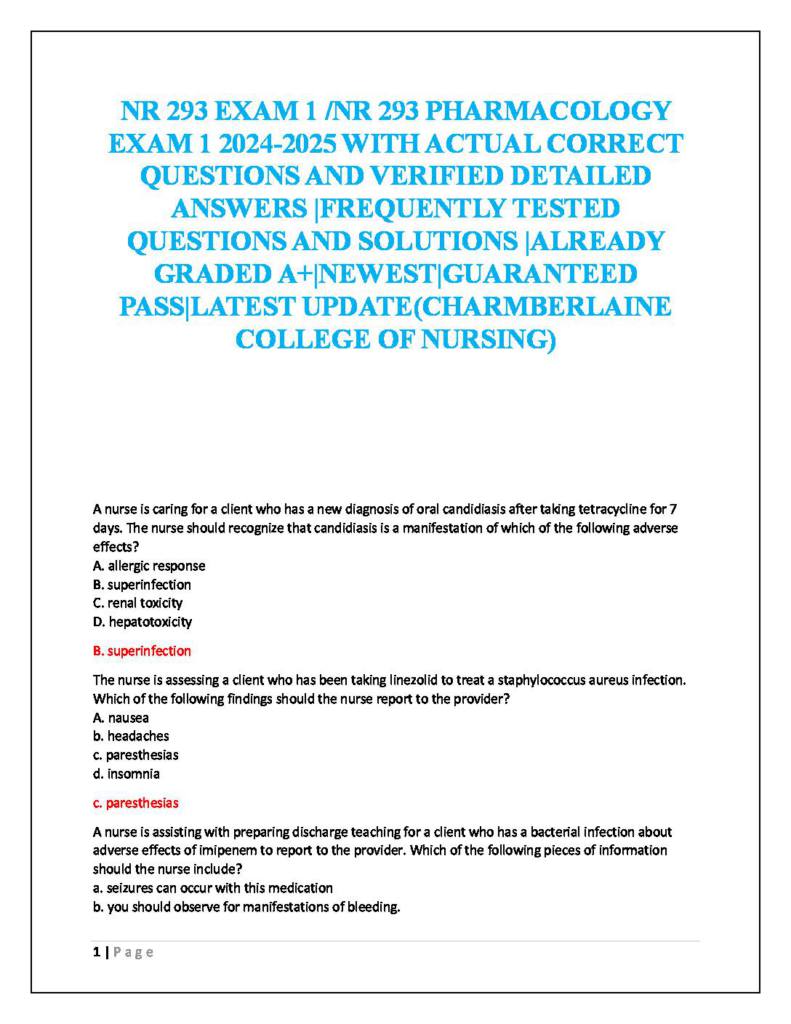 NR293 (Pharmacology for Nursing Practice) Exam 1 questions and answers