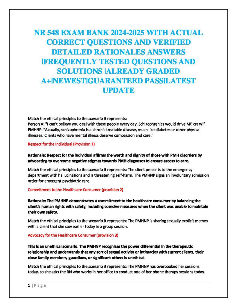 Psychiatric Assessment For PMHNP (NR548) exam bank 2025 with answers