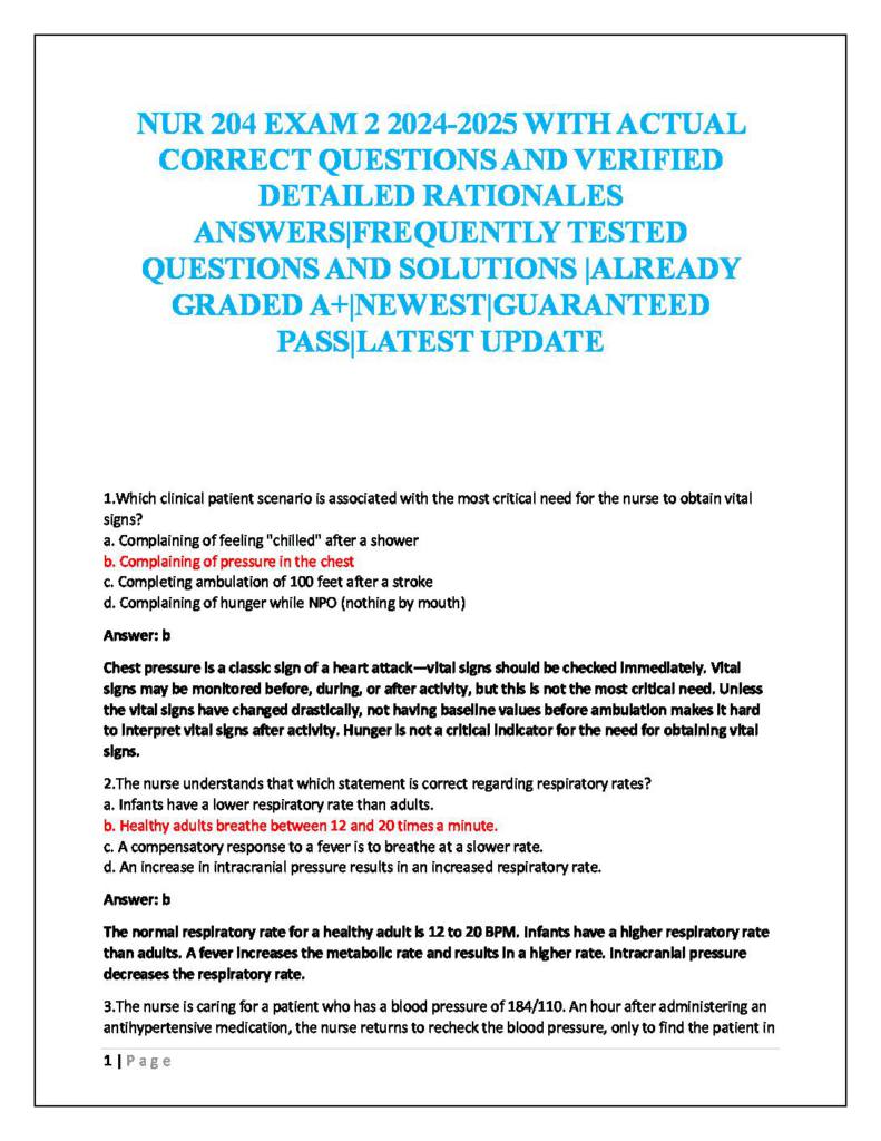 Fundamentals of Nursing Exam 2 (2025) questions & answers