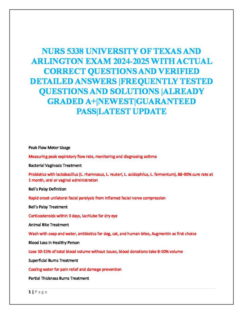 NURS 5338 (University of Texas at Arlington) exam questions and answers