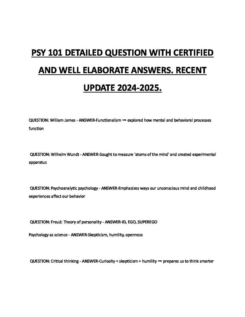 Basic Psychology Focused Questions and Answers review guide