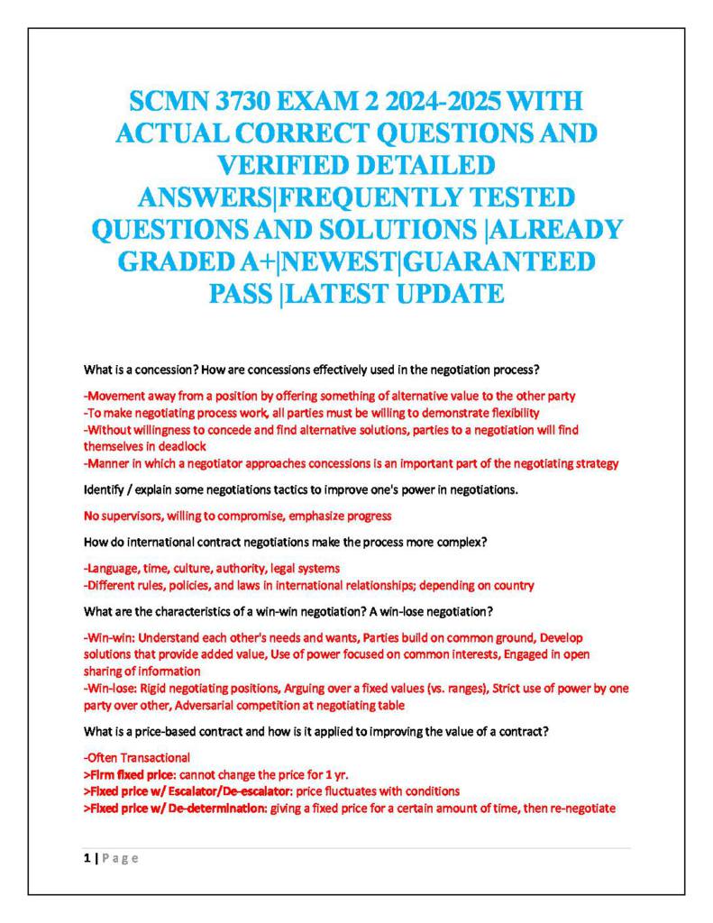 Strategic Sourcing (SCMN 3730) Exam 2 practice questions with answers