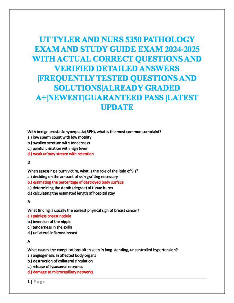 Advanced Pathophysiology (NURS 5350) questions & answers