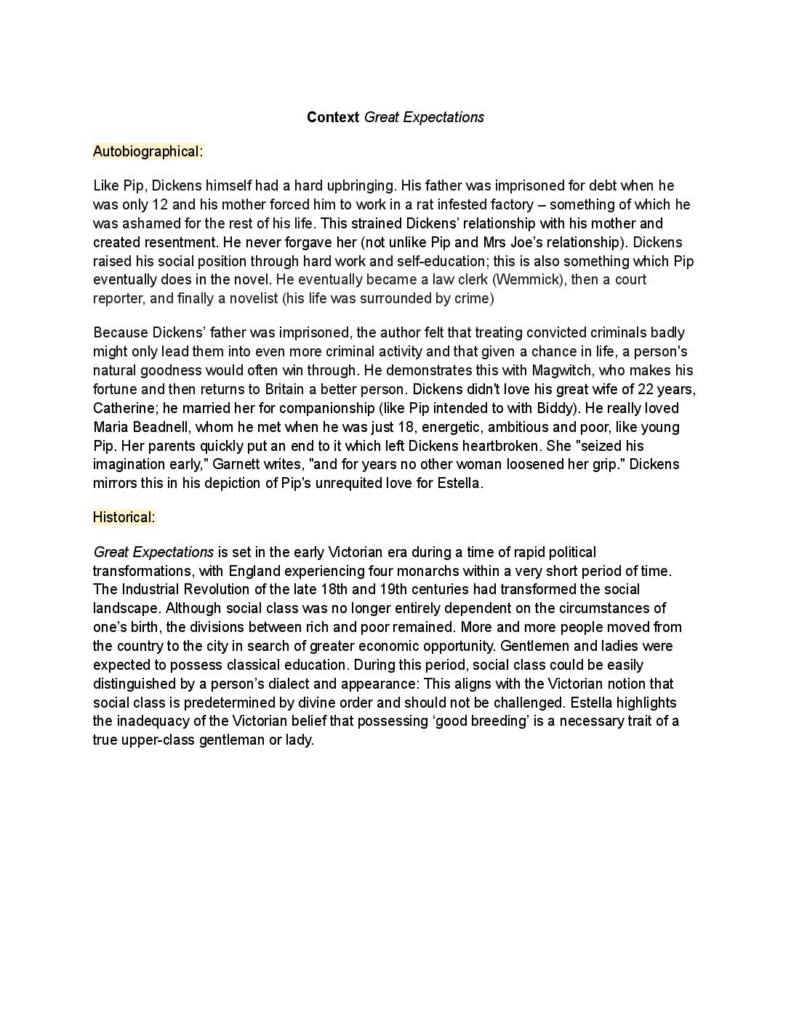 Contextual Analysis for The Color Purple and Great Expectations
