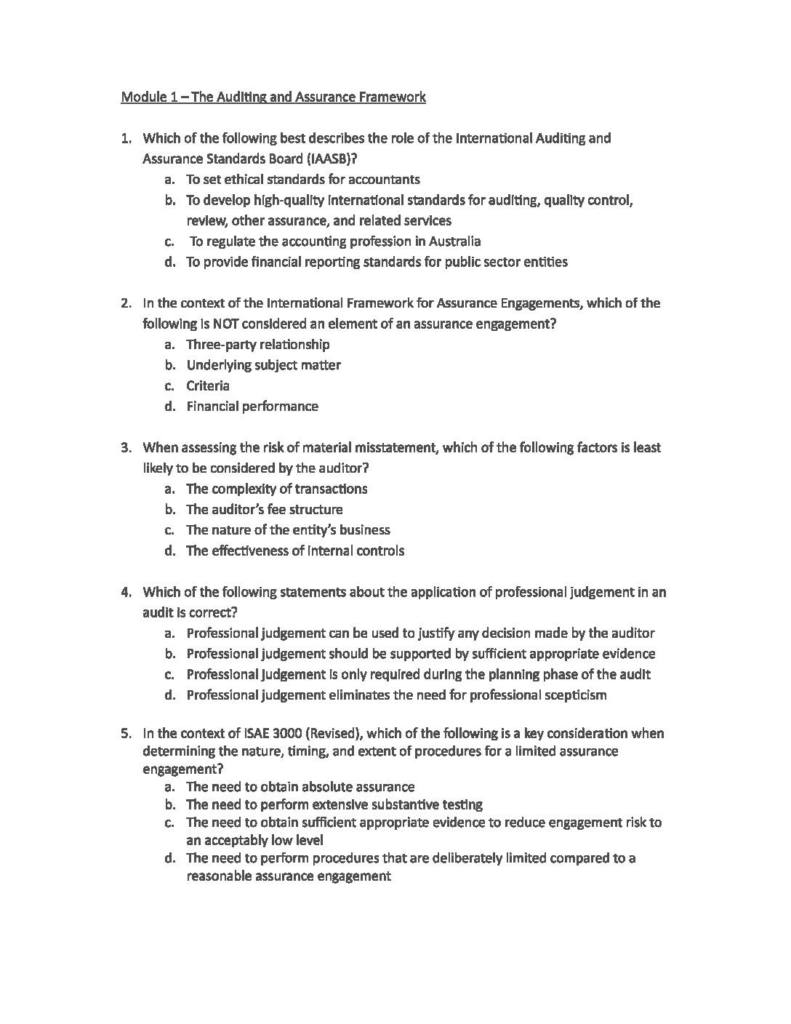 CPA Australia Advanced Audit and Assurance Mock Exam with high difficulty and challenging questions