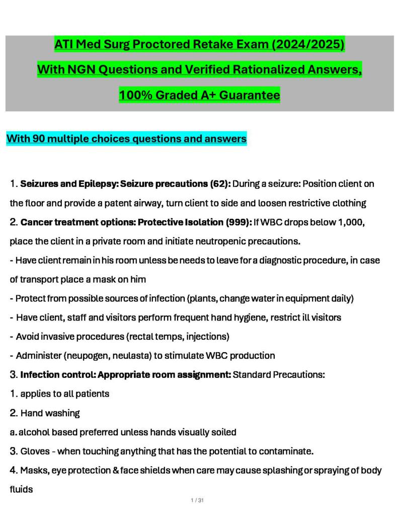ATI Med Surg Proctored Retake Exam (2024-2025) with NGN questions and verified answers
